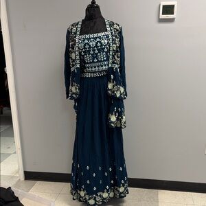 Elegant Navy Blue Embroidered 3 pc. Dress